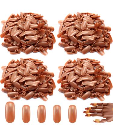 Blulu 400 Pieces Replacement Refill Nail Tips False Nail Tips for Flexible Nail Training Hand Practice Fake Nail Hand Nail Display Manicure Supply DIY Nail Practice (Brown)