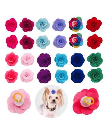 JpGdn 24 Pcs Dog Hair Bows Flowers with Rubber Bands Handmade Topknot Hair for Small Medium Puppy Doggies Kitten Cats Grooming Accessories