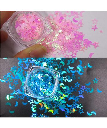 Holographic Nail Art Glitter Sequins - 12 Colors Star Moon Confetti for Nails, Crafts & Slime - Buy Online on SooperMarket.com