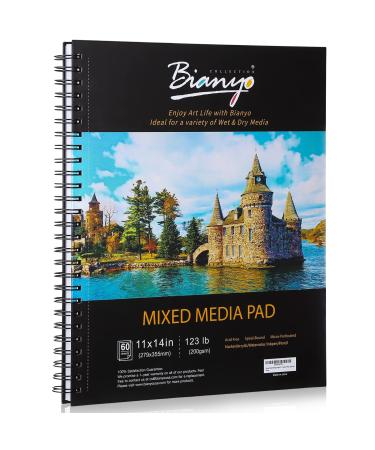 Bianyo Mixed Media Paper Sketchbook, 11" X 14", 60 Sheets/Each, 123 LBS/200 GSM, Spiral-Bound Pad, Micro-Perforated, Ideal for Wet & Dry Media Like Marker, Watercolor, Acrylic, Pastel, Pencil 11*14", 60 sheets