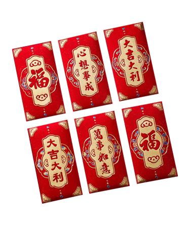 6 Pieces New Year Red Envelopes Hong Bao Traditional 2024 Dragon Year Hongbao Red Packet for Birthday Spring Festival Wedding Style G
