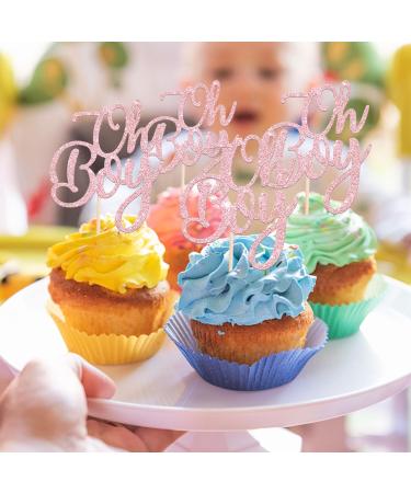 Rsstarxi 24 Pack Glitter Oh Boy Cupcake Toppers Celebrating Baby Boy Shower Cupcake Toothpicks Baby Shower Cake Decorations for Gender Reveal Boys Birthday Party Decorations Pink Style 2 Pink - Buy Online on SooperMarket.com