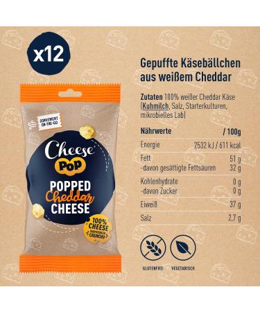 Shop 12-Pack Cheddar Cheese Popped Snacks - Crispy Airy & Protein-Rich | Slightly Spicy & Creamy 100% Cheddar Treats - International Shipping! - Buy Online on SooperMarket.com