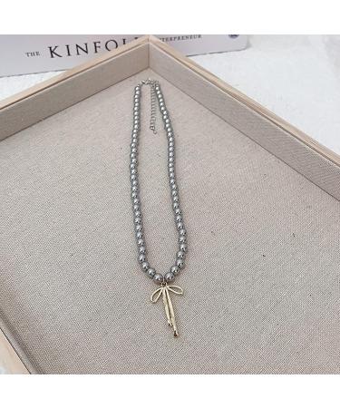 Elegant Gray Necklace for Women | Adjustable Collarbone Chain with Brown Pearl | Oralgos Jewelry Accessory - Buy Online on SooperMarket.com