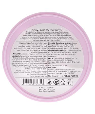 Nykaa Naturals Wanderlust Body Butter - Vegan & Cruelty-Free - Shea & Cocoa Butter - Sicilian Sweet Pea - 6.7 oz | International Shipping Available - Buy Online on SooperMarket.com