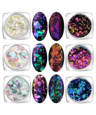 Iridescent Glitter Chameleon Nail Flakes Set of 6 Jars (Mixed Chameleon)