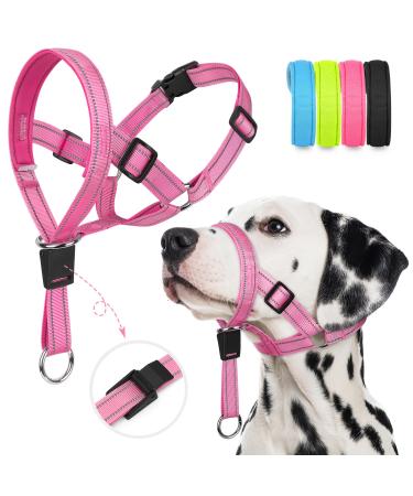 Weesiber dog owners without pulling adjustable muzzle line padded halter for dogs to prevent strong pulling on a leash (pink m) medium pink