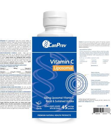 CanPrev Liposomal Vitamin C 500mg with Vitamin E 10 IU 225ml - Citrus Vanilla Flavor - Liquid Vitamin C Complex - Enhanced Absorption - Antioxidant Supplement - Maintenance of Bones Teeth & Gums - Buy Online on SooperMarket.com
