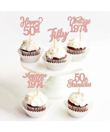 Cyodoos 25Pcs Vintage 1974 Cupcake Toppers Cheers to 50 Fabulous Fifty Cupcake Picks Decorations for 50 Years Birthday Anniversary Cake Decorations Supplies Rose gold Rose Gold 50 - Buy Online on SooperMarket.com