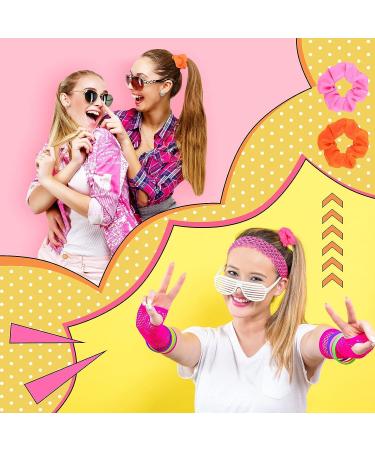 Yunlly 80s Neon Scrunchies - 96 Pcs Hair Ties for Women | 6 Colors - Buy Online on SooperMarket.com