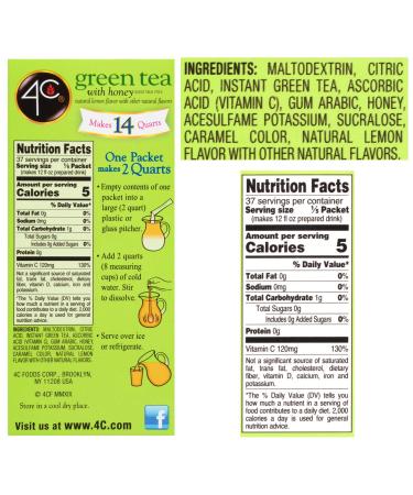 4C Green Tea Pitcher Packs 14 Quarts Sugar-Free Drink Mix - 3 Pack of 7 Count Packets - Refreshing Water Flavorings - 2 Quarts each packet - Buy Online on SooperMarket.com