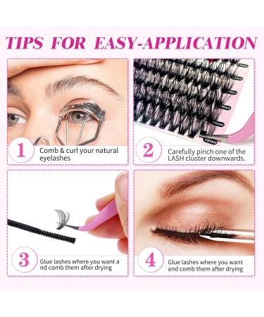 DIY Eyelash Clusters Extensions Kit - Individual False Lashes with Bond & Seal Comfortable & Soft At Home Applicator - 280pc D030 & D040 - Buy Online on SooperMarket.com