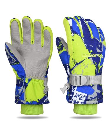 Cevapro -30 Ski Gloves Kids Winter Snow Gloves Waterproof Cold Weather Gloves for Boys Girls Kids Green Kids S(4-6 years old)