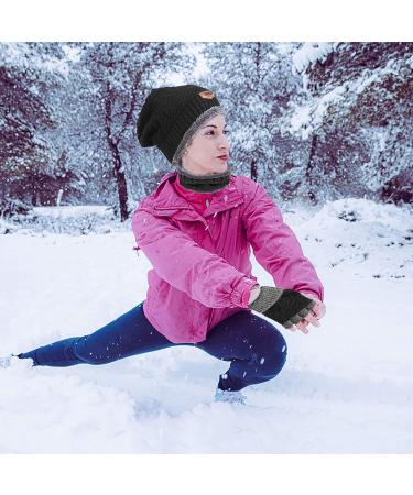 UNIROSE Winter Knitted Beanie Hat Gloves Scarf Set - Touchscreen Thermal Fleece - H30 Black - Buy Online on SooperMarket.com
