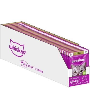Whiskas 1+ cat food lamb in jelly 28x85g (1 pack) - high -quality wet food for adult cats in 28 portion bags lamb 2.38 kg (1 Pack)
