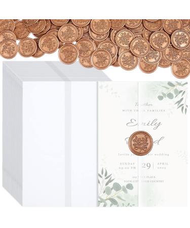 Pre Folded Vellum Jackets Set Include Vellum Jackets for 5x7 Invitations and Gold Wax Seal Stickers Translucent Vellum Paper Kit for Wedding Birthday Bridal Shower Baby Shower Party (200)