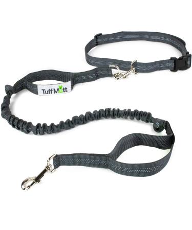 Tuff Mutt Hands Free Dog Leash A Dog Running Leash for Dogs That Makes A Great Waist Leash for Dog Walking Double Handle Bungee Dog Leash with Reflective Stitching and Adjustable Dog Walking Belt Gray