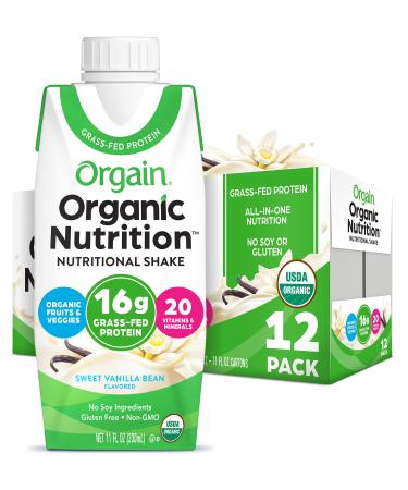 Orgain Organic Nutritional Shake, Vanilla Bean - Meal Replacement, 16g Grass Fed Whey Protein, 20 Vitamins & Minerals, Gluten Free, Soy Free, Kosher, Non-GMO, 11 Fl Oz (Pack of 12) Vanilla Nutrition Shakes 11 Fl Oz (Pack of 12)