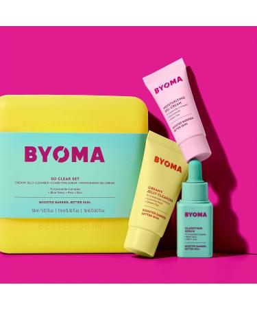 Byoma So Clear Set - Acne Prone Skin Barrier Repair Skincare - Creamy Jelly Cleanser Clarifying Face Serum & Gel-Cream Moisturizer - Unclogs Pores & Targets Blemishes - 30ml 15ml - Buy Online on SooperMarket.com