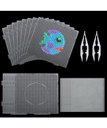 FVIEXE 18PCS 5mm Fuse Beads Pegboards, Large Plastic Bead Pegboard Fuse Beads Boards with 2 Beads Tweezers and 20 Lroning Paper, Melty Beads Square Peg Boards Kit for Kids DIY Craft Beads