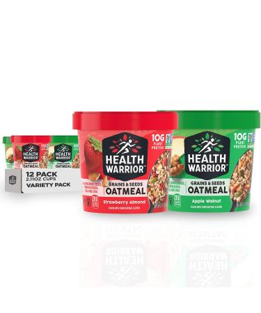 Quaker Health Warrior Grains & Seeds Oatmeal, 2 Flavor Variety Pack, 2.11 Oz Cups, Pack of 12