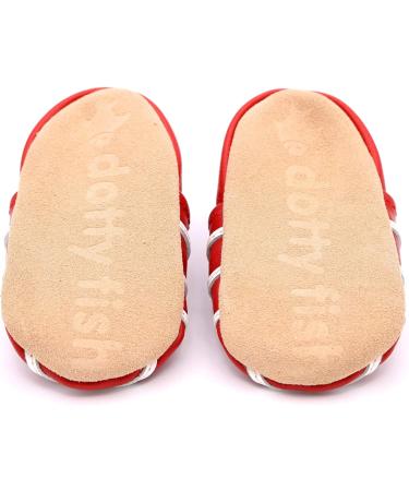 Dotty Fish Soft Leather Toddler Shoes for Boys | Non-Slip Suede Soles | Red Anchors | 2-3 Years - Buy Online on SooperMarket.com