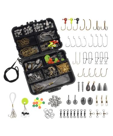 MadBite 181/196/214pcs Terminal Tackle Kits, Fresh and Saltwater, Bass/Panfish/Trout Fishing Tackle Kits, Fishing Gear, Fishing Lures, Fishing Accessory Kit w/Tackle Box, Hooks/Weights/Sinkers & Rigs A: 181pcs Freshwater Fishing Kits