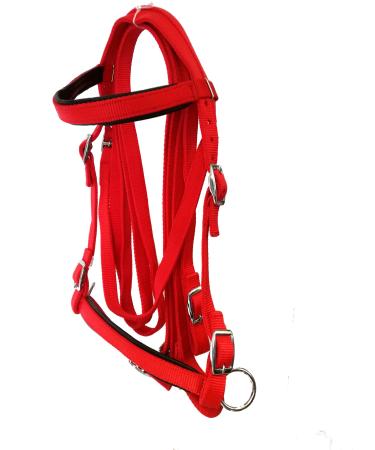 JF-Reitsport Bridle Set Nylon with Reins Bitless Full red