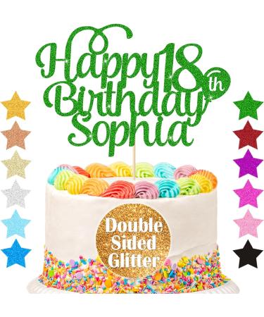 Cake Topper Personalised Cake Topper Happy Birthday Cake Toppers Cake Decorations Double Sided Glitter Cake Topper for 1st 10th 16th 18th 20th 21st 30th 40th 50th 60th 70th 80th(Green) - Buy Online on SooperMarket.com