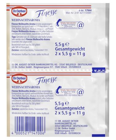 Dr. Oetker Finesse Christmas Flavor - Buy 2 x 5.5g Internationally | Premium Baking Essentials - Buy Online on SooperMarket.com