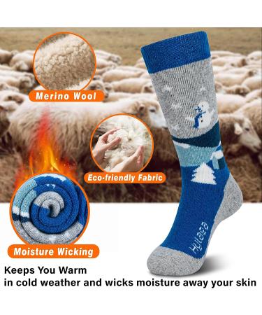 Merino Wool Kids Ski Socks - Warm Thermal Knee-high Snowboard Socks (2 Pairs) - Grey Blue - Boys Girls Toddler - Small - Buy Online on SooperMarket.com