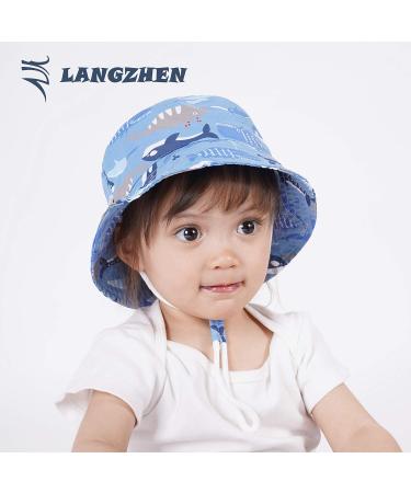 LANGZHEN Baby Girls Beach Sun Hat with Chin Strap | Wide Brim Toddler Kids Summer Play Hat | Whale+Fish School Design | 2-4 Years - Buy Online on SooperMarket.com