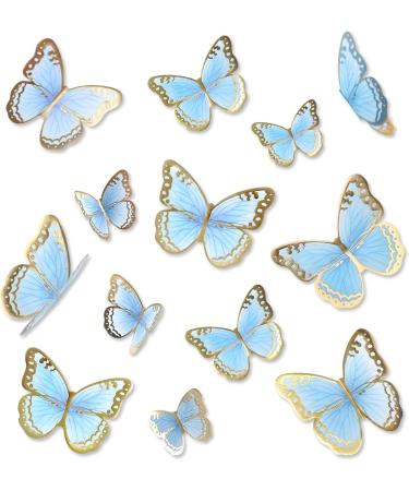 Blumomon 30-Piece 3D Butterfly Cake Topper Decorations | Blue & Gold Rim Cupcake Picks for Weddings Baby Showers & Birthday Parties - Buy Online on SooperMarket.com