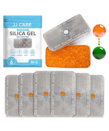 JJ CARE Silica Gel Canister 50g Pack of 6 - (Orange to Green) Indicating Rechargeable Dehumidifier Desiccant Beads Safe Moisture Absorber Ammo Can Dehumidifier for Gun Safe Vault Bedroom Car