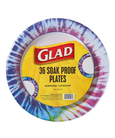 Glad Everyday Round Disposable 10 Paper Plates with Tie Dye Design | Heavy Duty Soak Proof, Cut-Resistant, Microwavable Paper Plates for All Foods & Daily Use | 10 Inches, 36 Count Paper Plates 10 Inch - 36 Count