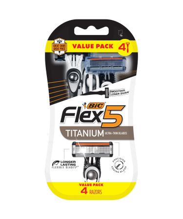 BIC Flex 5 Disposable Razors for Men, Sensitive Skin Razor For a Smooth and Close Shave, Portable Razors with 5 Blades, 4-Pack Disposable Razor Set
