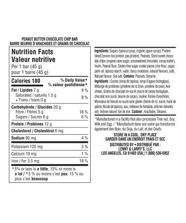 Lenny & Larry's Complete Cookie-fied Bar â€“ Peanut Butter Chocolate Chip (9 Bars, 1.59 oz each) | High Protein Snack - Buy Online on SooperMarket.com