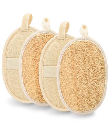 olyee Natural Loofah 4 Pack Exfoliating Sponge Face Wash Pads Body Loofah Skin Bath Loofah Back Scrubber Luffa and Terry Cloth Hang Biodegradable Shower Sponges for Adults Women Men