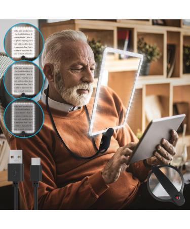 5X Rechargeable Hands-Free Magnifying Glass for Reading with 50 Ultra-Bright LEDs Light Full Page Magnifier for Neck Wear with 10X Foldable Handheld Magnifying Glass for Low Vision Person(Black)