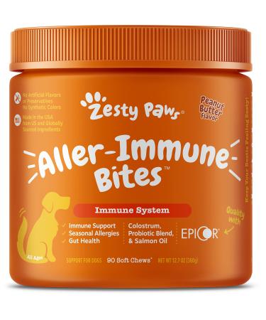 Zesty Paws Aller-Immune Bites for Dogs All Ages Peanut Butter Flavor 90 Soft Chews