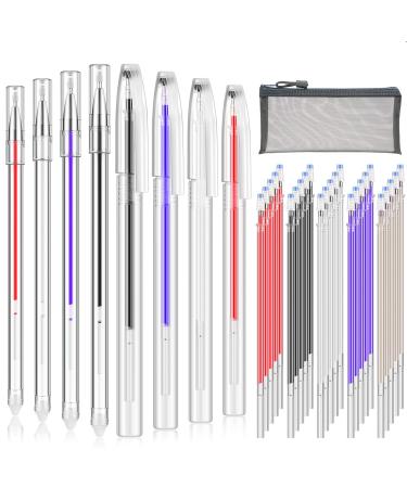 Outus 36 Pieces Heat Erasable Pens Set Includes 10 Pieces Heat Erasable Fabric Marking Pens Heat Erase Pens with 25 Pieces Refills and Pen Storage Bag for Quilting Sewing and Dressmaking
