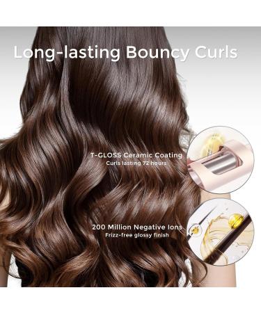 Cordless Automatic Curling Iron - TYMO CURLGO 1 Inch Rotating Wand | Anti-Scald Tangle-Free Portable Rechargeable Dual Voltage for 14 -22 Hair - Gold Blush - Buy Online on SooperMarket.com