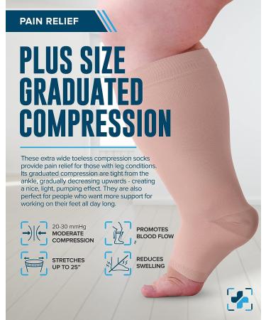 Doctor's Select Plus Size Compression Socks - Wide Calf | 20-30 mmHg Open Toe 6XL Beige - Buy Online on SooperMarket.com