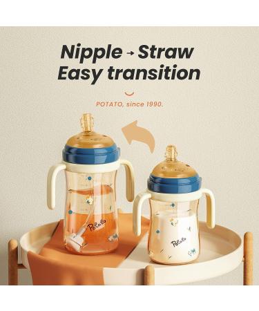 POTATO PPSU 8 oz Blue Baby Sippy Cup with Weight Straw Spill Proof - Toddler Learner Cup with Handle for Girls - Water Bottle for Babies - Buy Online on SooperMarket.com