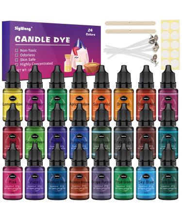 Candle Dye - 24 Colors Liquid Candle Making Dye for DIY candle making supplies Kit  Food Grade Ingredients Oil-Based Candle Coloring for Soy Wax Dyes  Beeswax  Gel Wax  Paraffin Wax - Each 0.35oz/10ml 24 Colors Candle Dy...