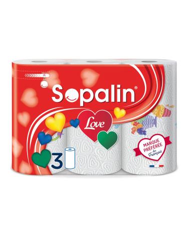 Sopalin LOVE - x3 rolls - 3-ply - Original decor - Packaging 80% recycled plastic - FSC Mixed paper (C017535)