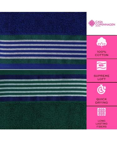 CASA COPENHAGEN 550 GSM 12x12 Inches Washcloths Towels Set of 24 - Super Soft Egyptian Cotton Towels for Bathroom & Kitchen in Wimbledon Blue and Green - Buy Online on SooperMarket.com