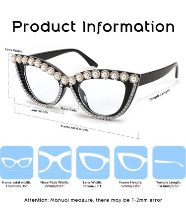 FEISEDY Diamond Blue Light Blocking Cat Eye Glasses for Women - Rhinestone Oversized Anti Eyestrain Computer Glasses Frame B2358 - 51mm - Buy Online on SooperMarket.com