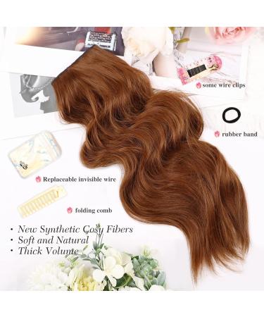 MORICA 20 Inch Invisible Wire Hair Extensions | Auburn Halo Hairpiece - Long Wavy Synthetic Hair | Adjustable Size & 4 Secure Clips for Women - Buy Online on SooperMarket.com