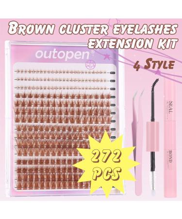 Eyelash Clusters Extension Kit - 40D+60D Mix Individual Lashes with Glue & Tweezers for DIY Wispy Look (Brown-SET2 - Buy Online on SooperMarket.com